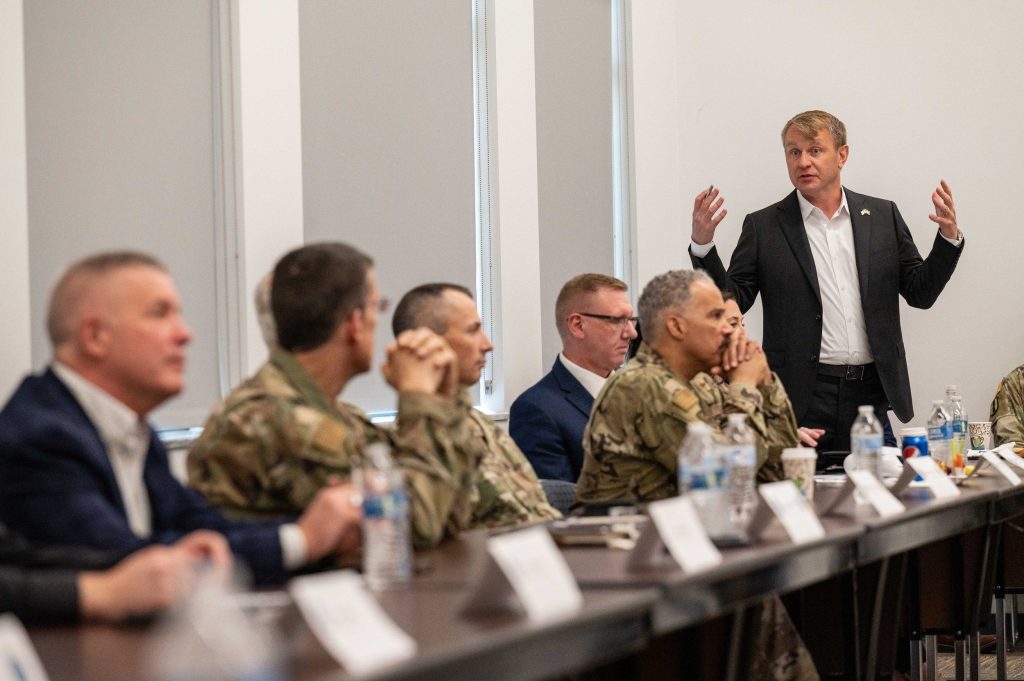 Dr. Zenovy Wowczuk addresses group assembled at Camp Dawson on May 24, 2023.