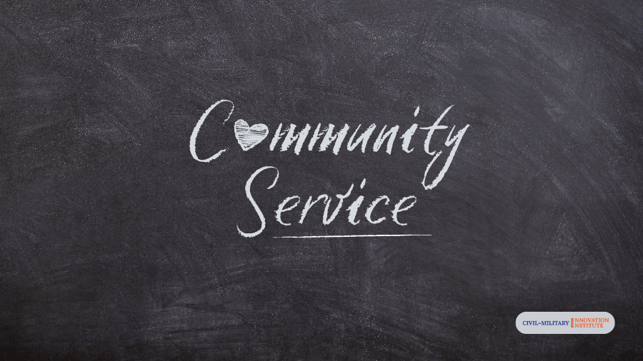 Chalkboard with community service text.