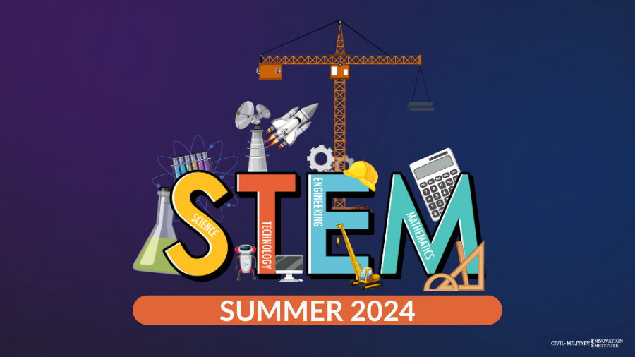 Graphic illustration with STEM text and items